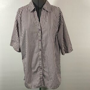 St John’s Bay Top/Blouse Women Size 18W Black & Red Stripe Button Front
